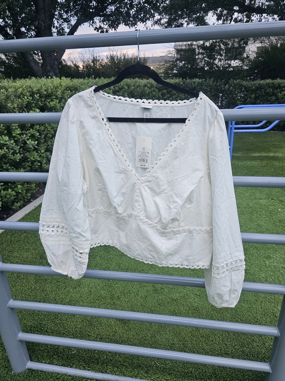 a new day White Crochet-Trim V-Neck Long-Sleeve Blouse